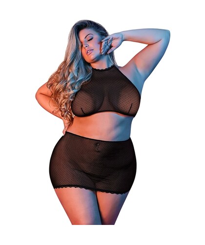 SEXYTIME Conjunto sensual negro de blusa sin mangas y minifalda