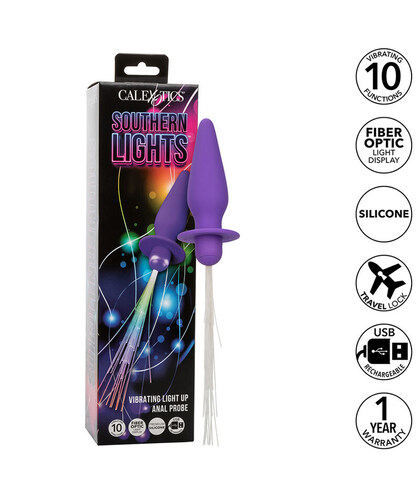 SOUTHERN LIGHTS LIGHT UP PLUG Sonda vibratória anal com luzes, silicone seguro, recarregável