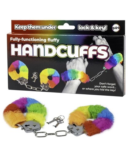 SPENCER & FLEETWOOD Rainbow faux fur metal handcuffs for adventurous play