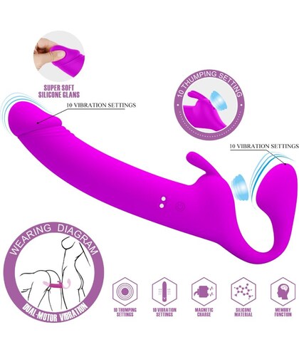 ZANINI Vibrador sem arnês, 10 modos, carga USB, silicone