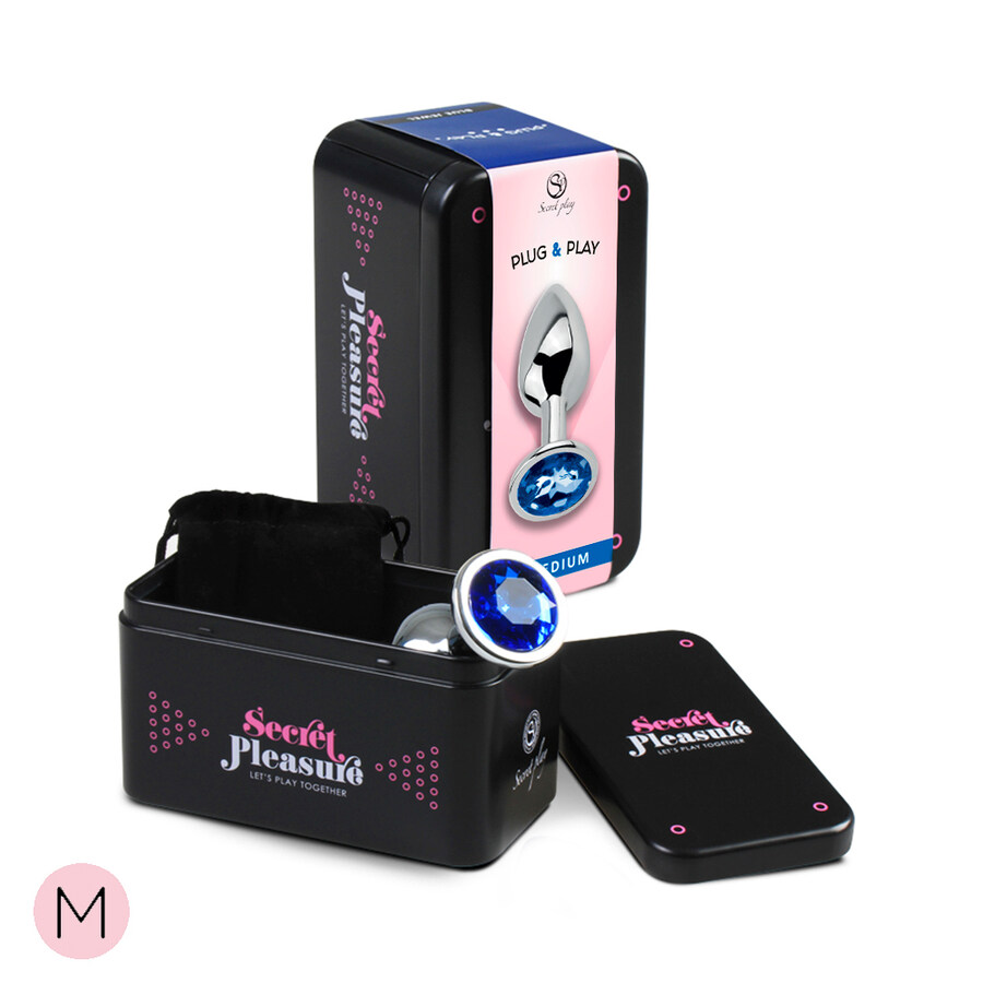 Plug anal metal mediano azul con bolsa