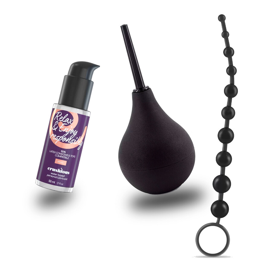 Kit per un'esperienza anale completa: pulizia, lubrificazione e palline anali.