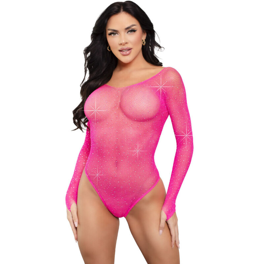 BODY MANICA LUNGA CRISTALLIZZATO FUCSIA