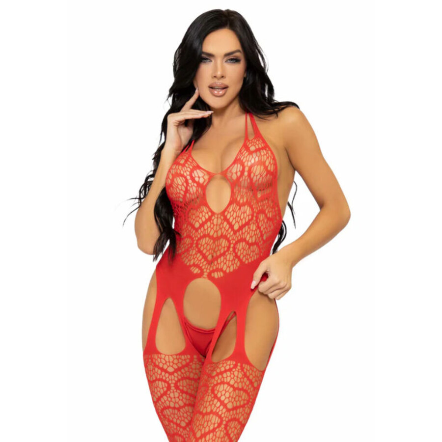 BODYSTOCKING CON BRETELLE A RETE  TAGLIA UNICA - ROSSO