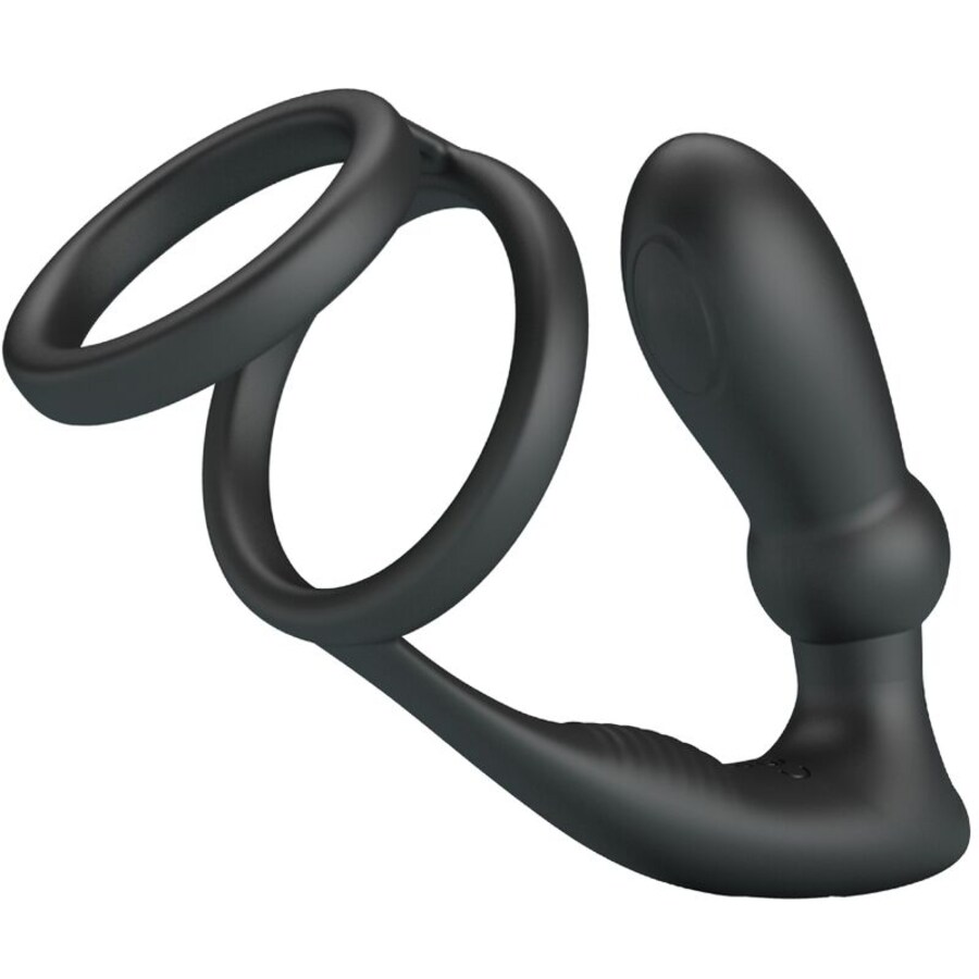 EMONI ANILLO PENE + PLUG ANAL 12 VIBRACIONES NEGRO