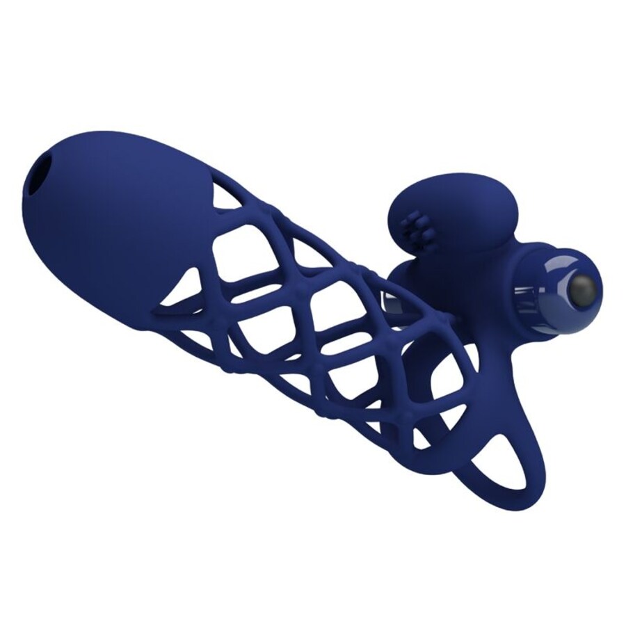GIANN ANEL VIBRADOR COM BAINHA DE SILICONE AZUL