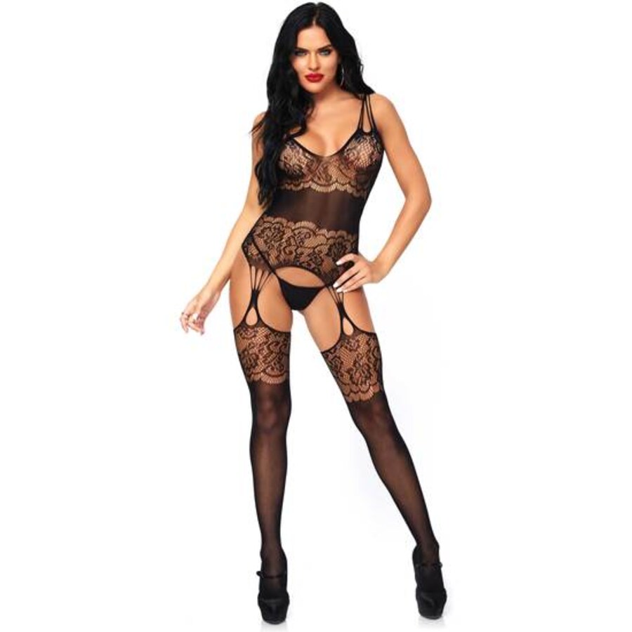 Leg avenue bodystocking tipo liguero de encaje floral Leg avenue bodystocking tipo liguero de encaje floral