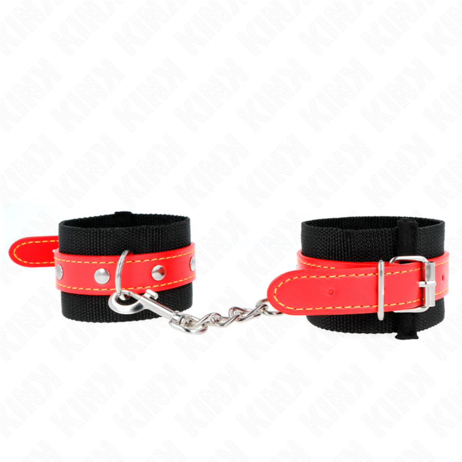 PUNHOS DE NYLON PRETO COM COURO VERMELHO AJUSTÁVEIS 19-24 CM PUNHOS DE NYLON PRETO COM COURO VERMELHO AJUSTÁVEIS 19-24 CM