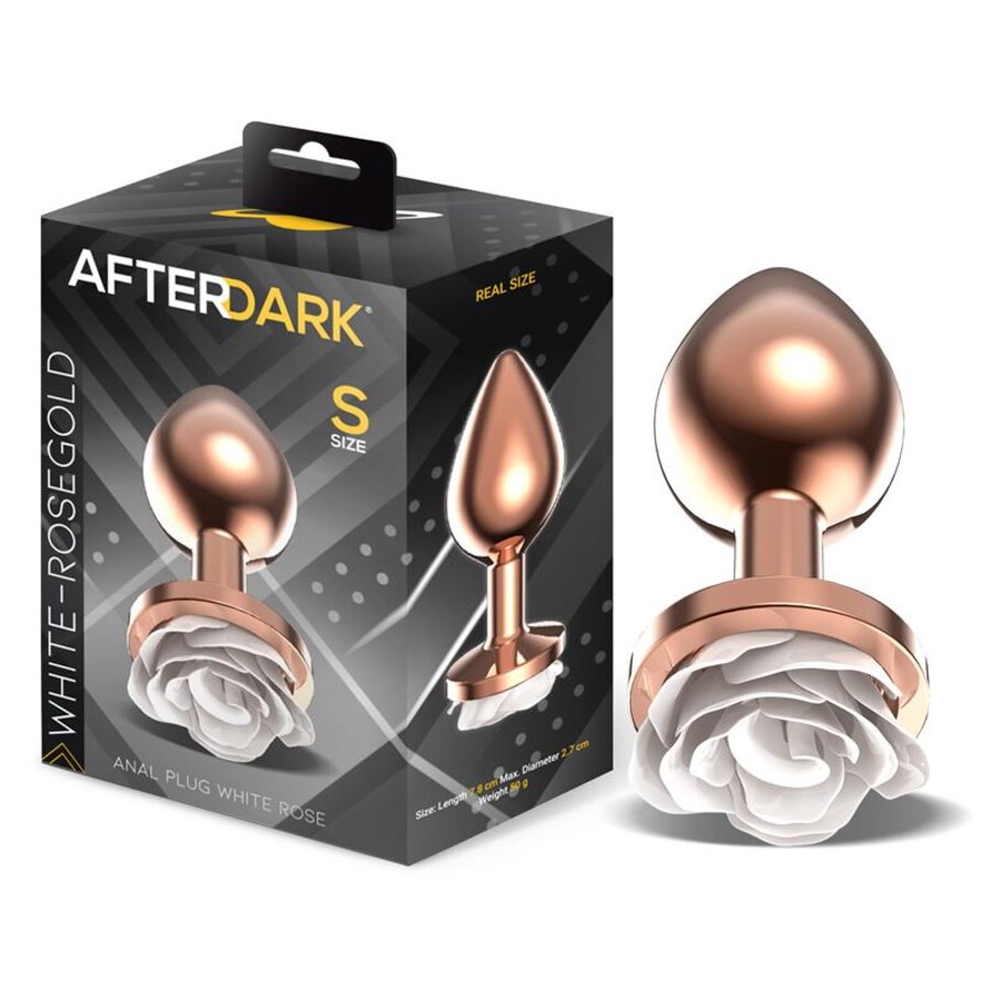 Plug Anal de Metal Oro Rosa con Rosa Blanca en la Base Talla