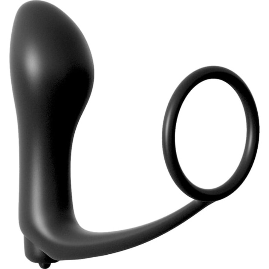 Plug anal vibrador con anillo para el pene negro