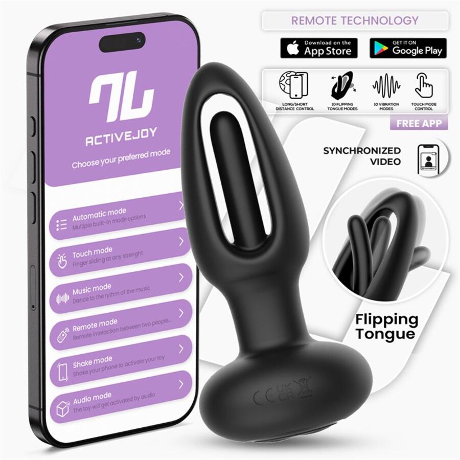 Plug anal con app: vibración, lengua oscilante, control global Plug anal con app: vibración, lengua oscilante, control global