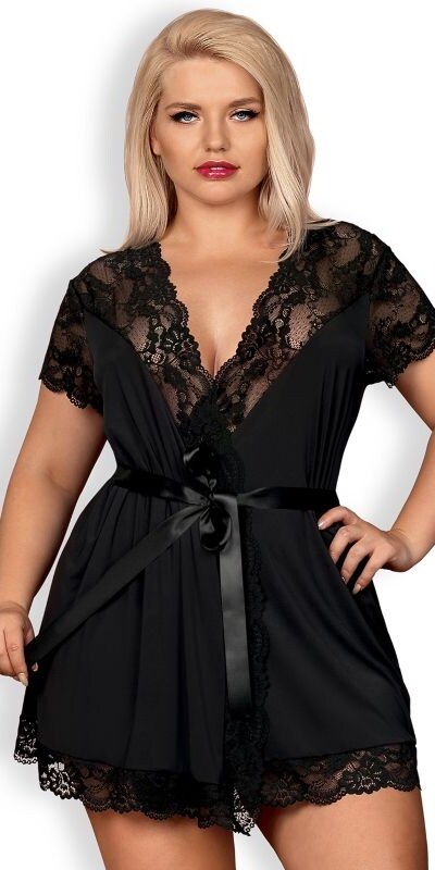 KIMONO CON PANNO DI PIZZO NERO Peignoir sensuale con pizzo e vestibilità perfetta