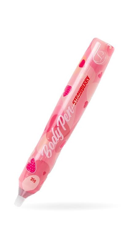 STYLO CORPOREL PARFUM FRAISE Stylo comestible saveur fraise pour jeux érotiques.