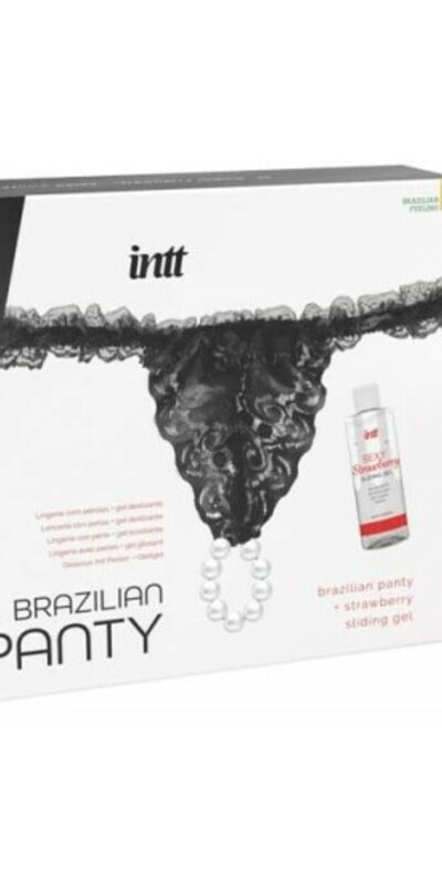 BRAZILIAN PANTY Collant brésilien noir + gel glissant fraise