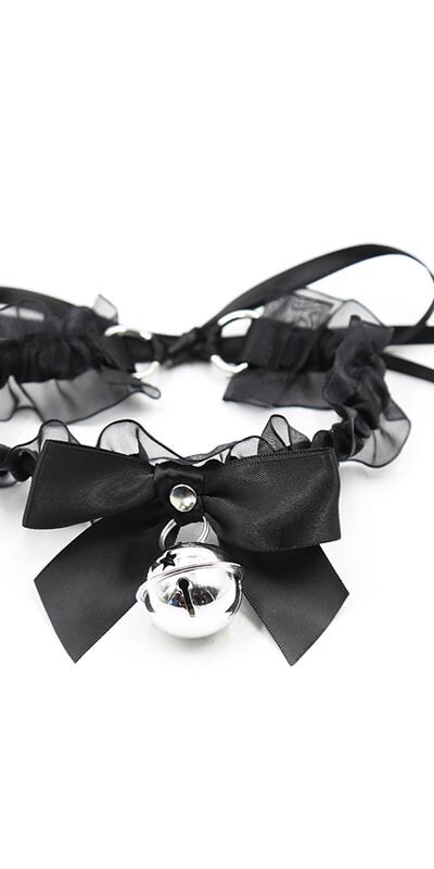 LATETOBED COLLAR BDSM collar with ribbon and bell