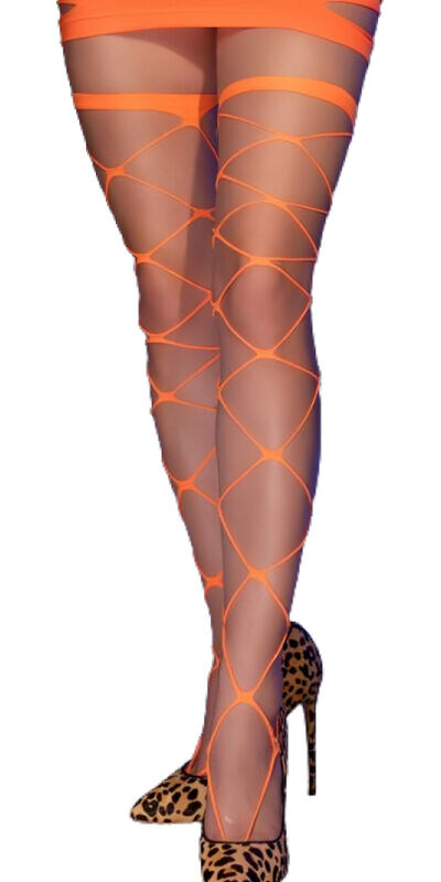 CR 4706 CALZE CABARET ARANCIONE Calze sensuali con ampi occhielli per donne