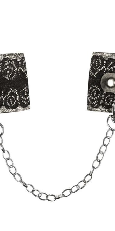 WRISTS WITH LACE Synthetic Leather Erotic Handcuffs with Detachable Chain