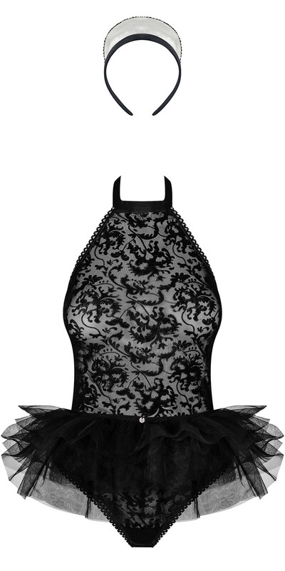 CISNE NEGRO BODY Conjunto de lingerie preta em renda com costas abertas