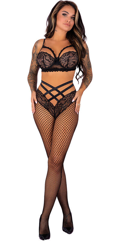 FAXANDRA LC90742 Meias elegantes de rede com renda adaptável e sensual