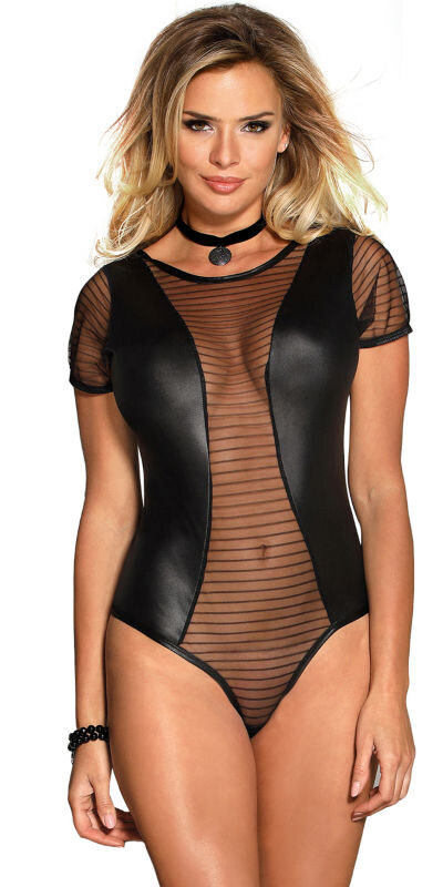MANSION ADAMS Lingerie fetichista preta com transparência e bordados