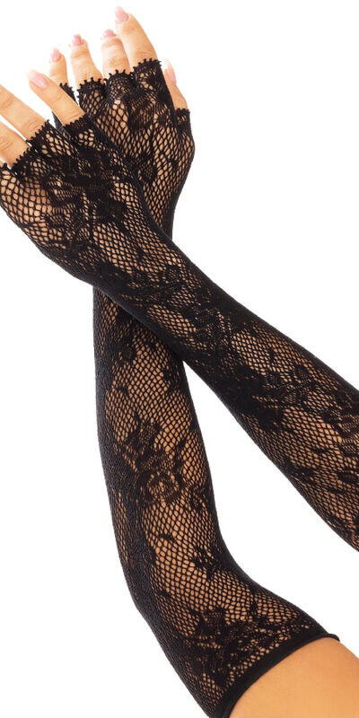 GANTS SANS DOIGTS ROUGE FLORAL N Gants sans doigts, élégants, avec un motif floral en filet