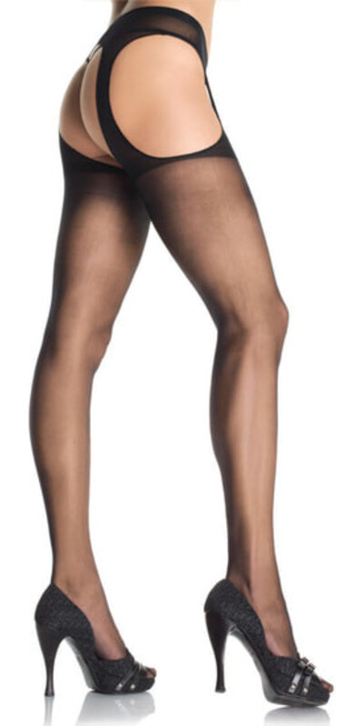 LEG AVENUE MEDIA CON ABERTURA Calze nere con reggicalze incluso, regolabili e sensuali.