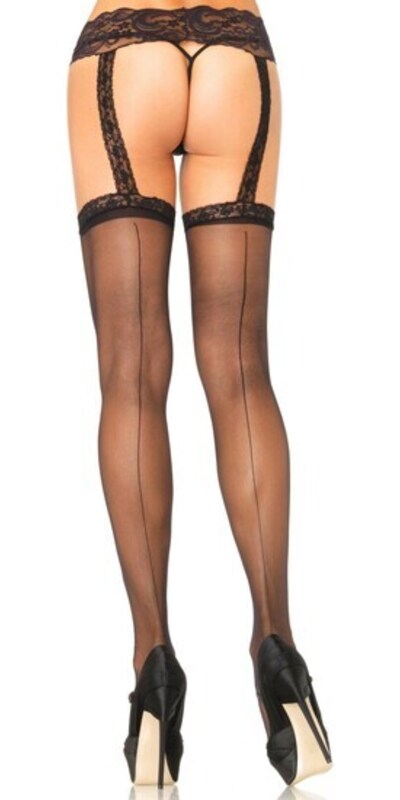 LEG AVENUE GARTERED Calze con cucitura posteriore e giarrettiera in pizzo
