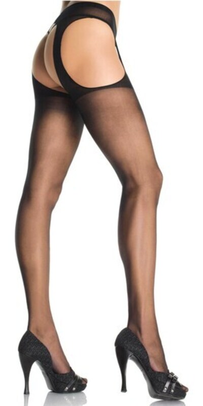 LEG AVENUE MEDIAS Calze nere elastiche con reggicalze, aperture sexy