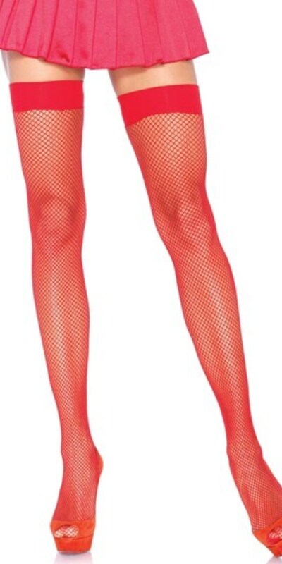 ISOLE CARNEVALE Collant rossi a rete fino alla coscia, 100% nylon, taglia unica