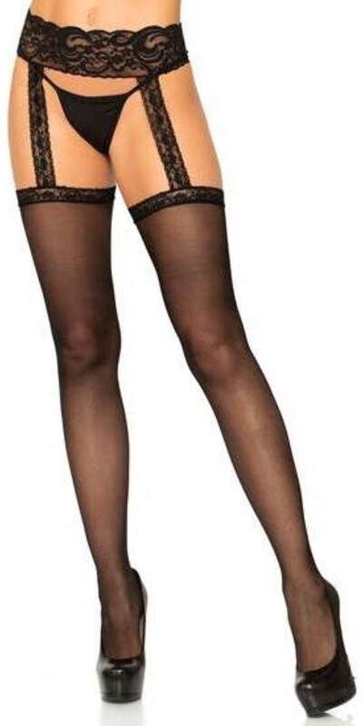 LEG AVENUE SEXY Calze nere con reggicalze in pizzo, eleganza e femminilità