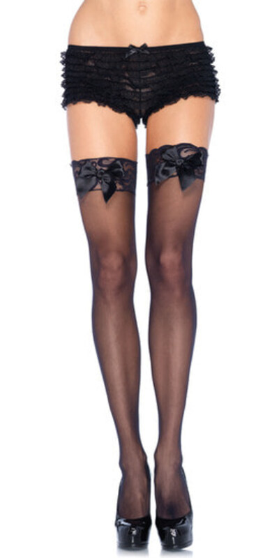 LEG AVENUE SWEET Collant neri con elegante dettaglio in pizzo nella parte superiore e fiocco in raso