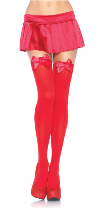 LAZADA CANARIA Calze rosse opache con fiocco di raso, eleganti e sexy