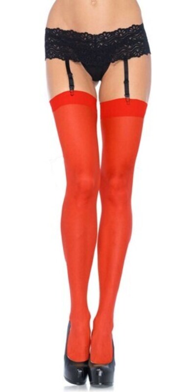LEG AVENUE DELICIOUS Calze rosse con reggicalze, 100% nylon, taglia unica, sensuali