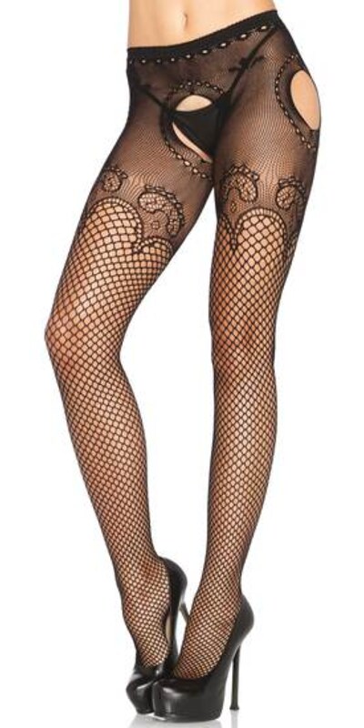 LEG AVENUE DELIGHT Meias sensuais de rede com abertura íntima e design exclusivo