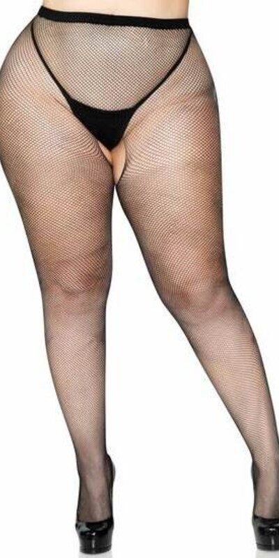 LEG AVENUE CROTCHLESS Collants de rede com abertura na entreperna tamanho plus