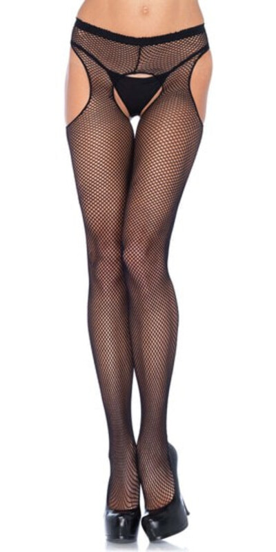 LEG AVENUE SUSPENDER LEG Meias de rede sensuais com abertura, estilo ligueiro