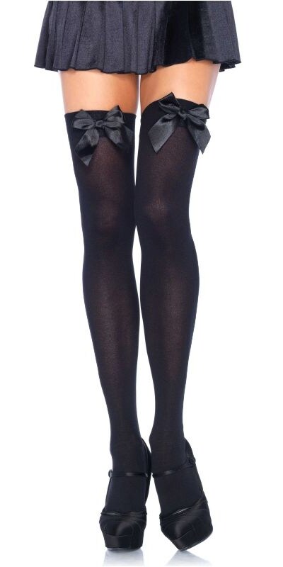 ONE SIZE Calze di nylon nere con fiocco, eleganti e seducenti