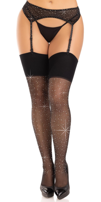 BAS EN SPANDEX AVEC DIAMANTS N Collants transparents avec des diamants de imitation élégants