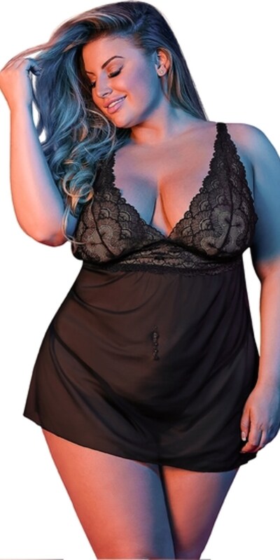 BABY DOLL XL Lingerie negra sedutora, com costas descobertas e renda