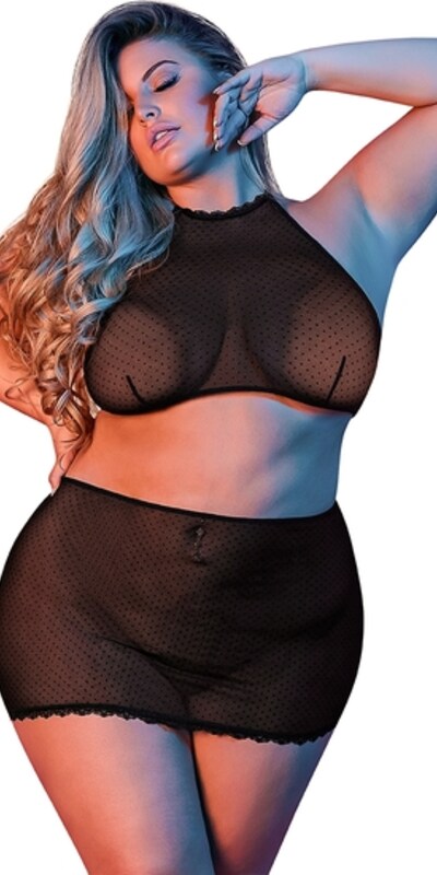 SEXYTIME Sleek and seductive black sleeveless top and mini skirt set