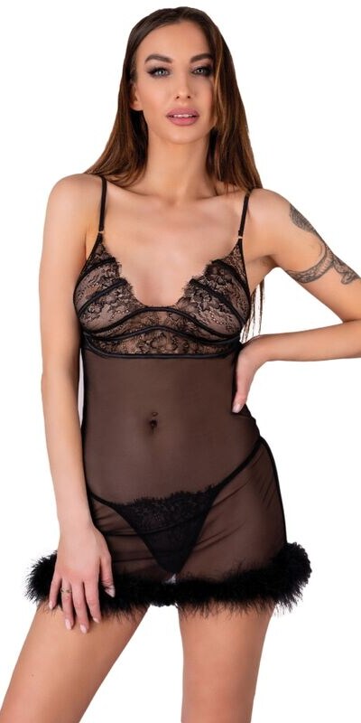 BABYDOLL SET + TANGA N Set di lingerie nera, sensuale e comoda, zerunam