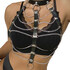 Discover our sleek black leather chest harness with stunning chain accents. This elegant p