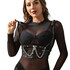 Indulge in exclusive black leather lingerie with chic chain details.