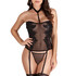 Set di lingerie floreale con bustier, perizoma e calze