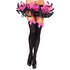 Black opaque stockings with a pink bow, a unique and elegant style