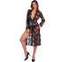 Long, Seductive Black Robe: Sheer with Floral Charm
