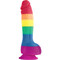 Dildo de silicone arco-íris com ventosa, seguro e versátil
